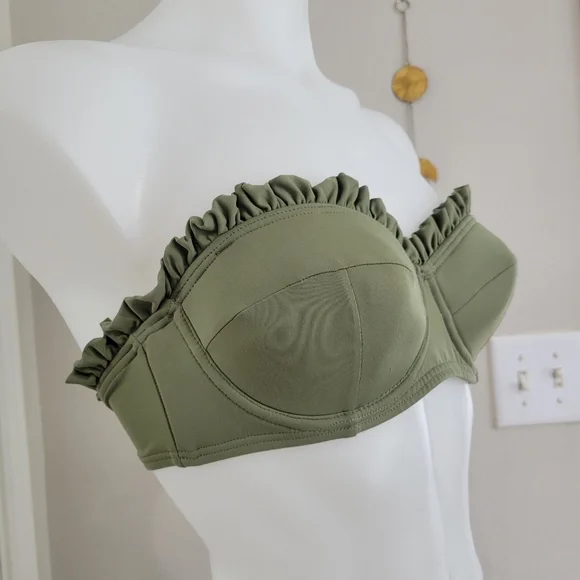 MICHAEL Michael Kors Bikini Top Olive Green Ruffle Small NWOT - Picture 9 of 15